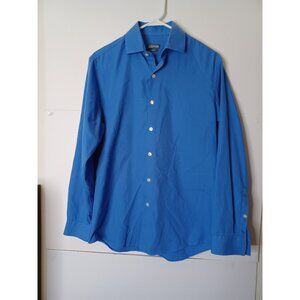 Kenneth Cole Reaction Men's Medium M 15 32-33 Button Up Shirt Blue Long Sleeve